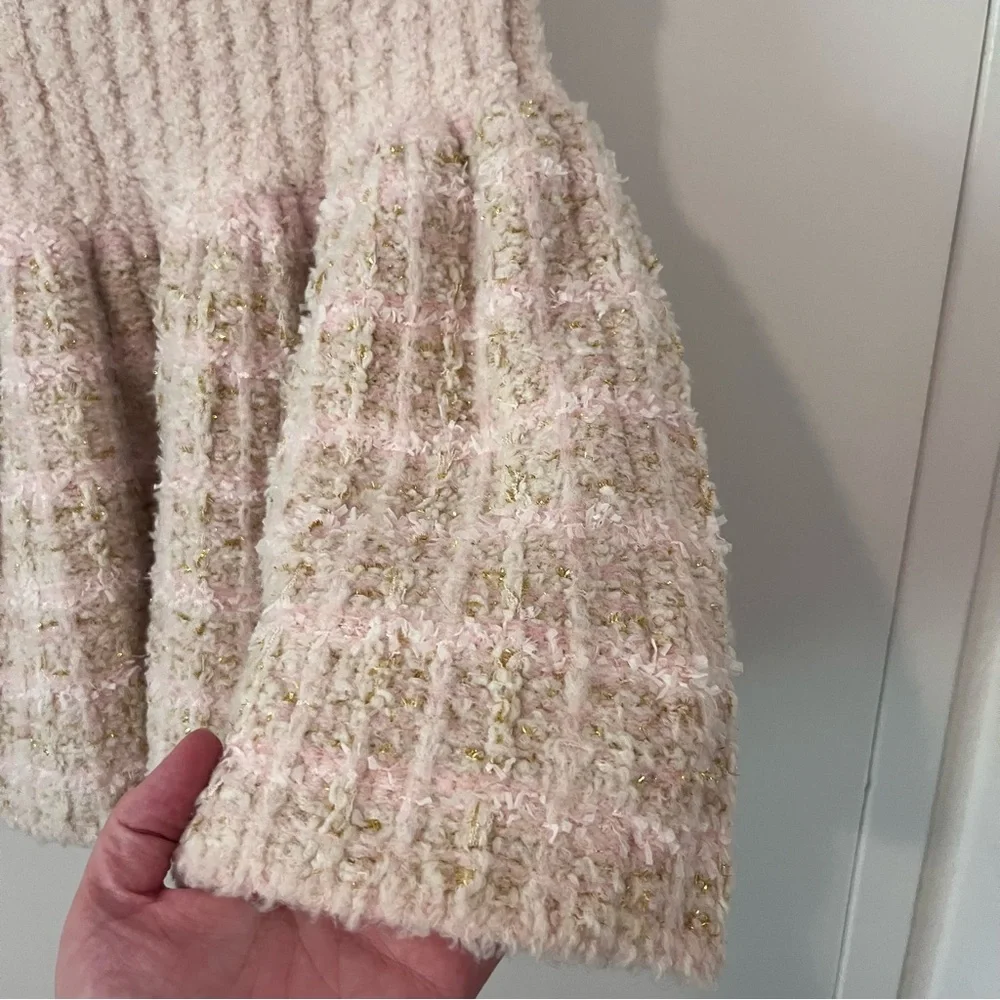 LoveShackFancy Set Saxson Cardigan Sweater & Bibi Skirt Plush Pink Cream Small